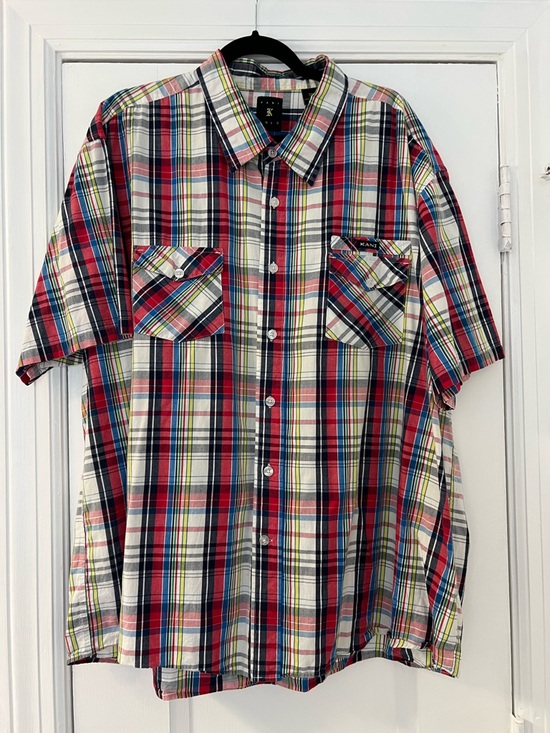 Karl Kani Other - Karl Kani Red Plaid Short-Sleeve Button-Up Shirt Size 3XL